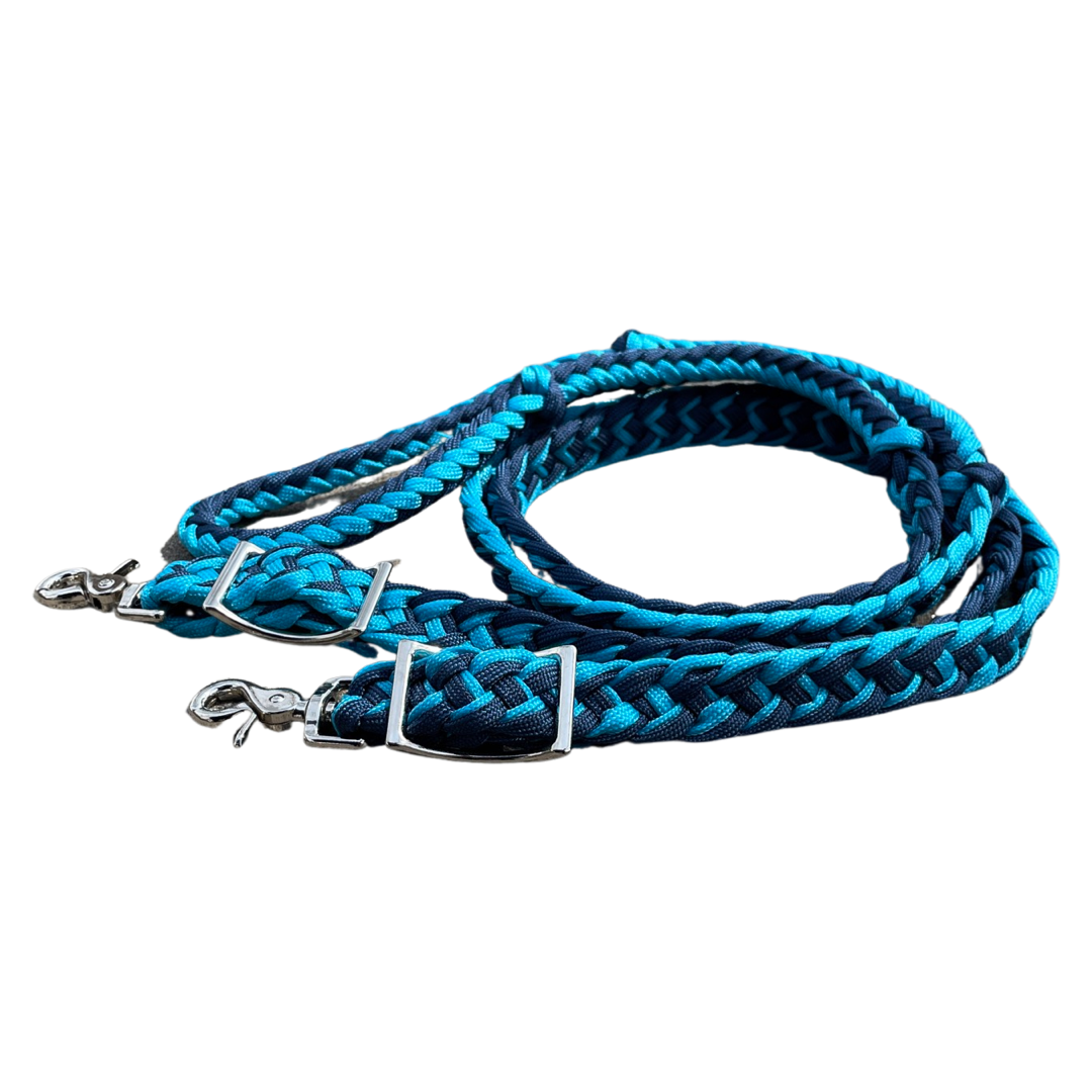 Braided Barrel / Roping Reins 8 ft with 2 Nickel Plated Scissor Snaps 2 Tone Colors