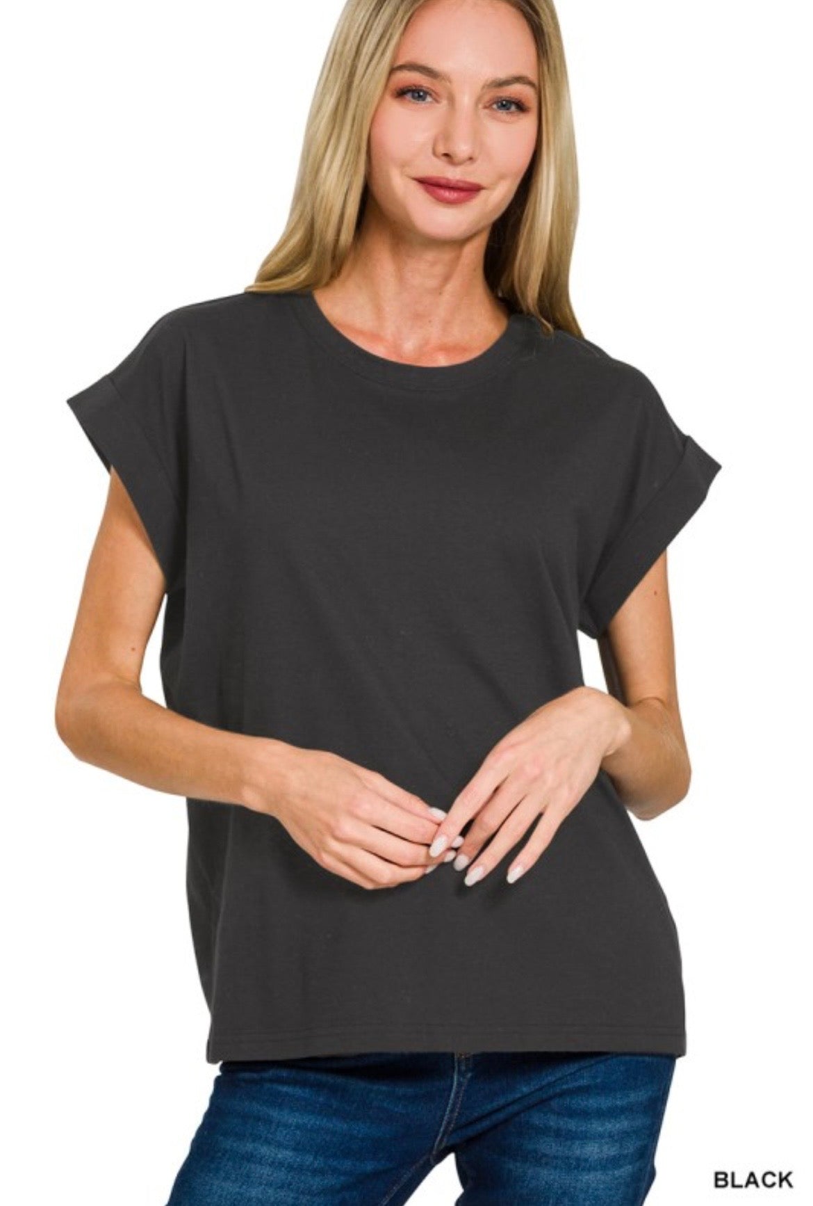 Black Folded Sleeve Tee