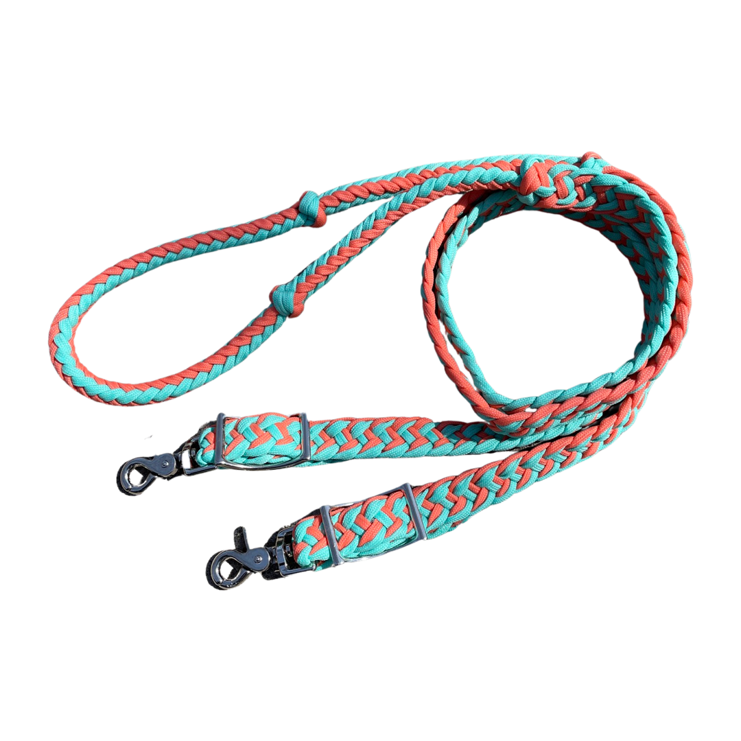 Braided Barrel / Roping Reins 8 ft with 2 Nickel Plated Scissor Snaps 2 Tone Colors