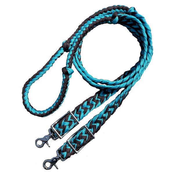 Braided Barrel / Roping Reins 8 ft with 2 Nickel Plated Scissor Snaps 2 Tone Colors