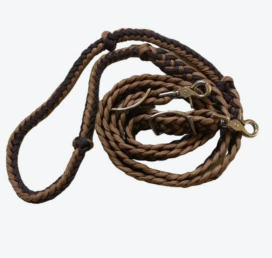 Braided Barrel / Roping Reins 8 ft with 2 Nickel Plated Scissor Snaps 2 Tone Colors