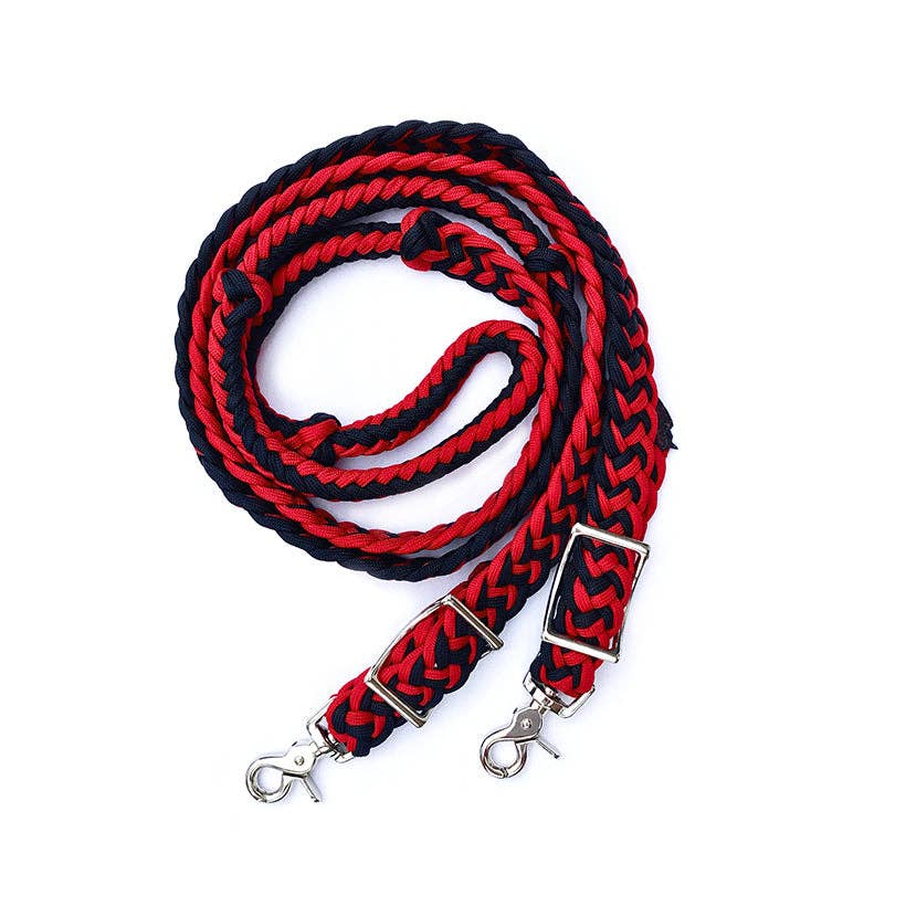 Braided Barrel / Roping Reins 8 ft with 2 Nickel Plated Scissor Snaps 2 Tone Colors