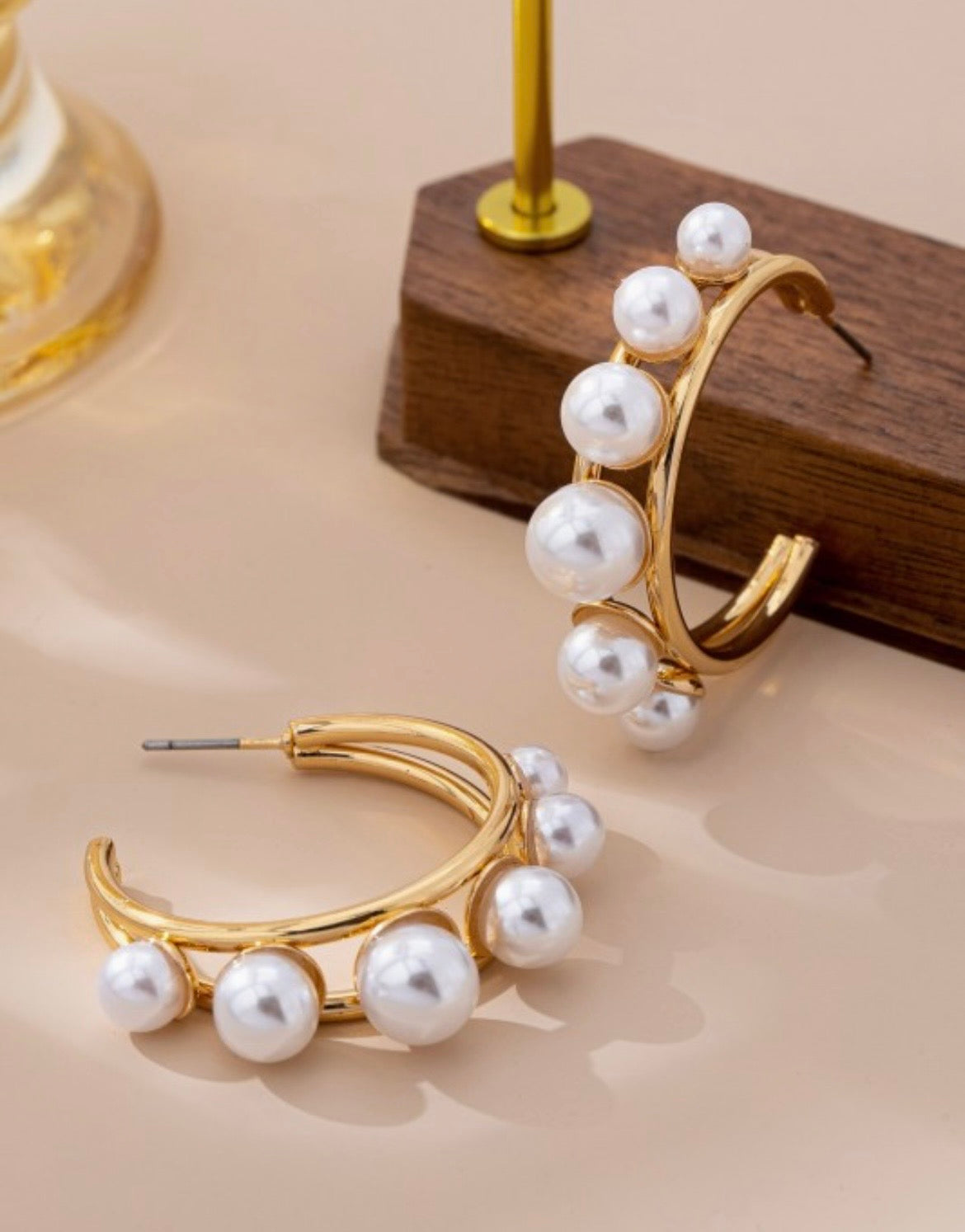 Gold Pearl Hoops