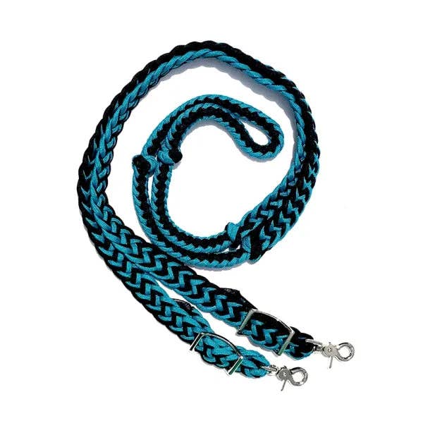 Braided Barrel / Roping Reins 8 ft with 2 Nickel Plated Scissor Snaps 2 Tone Colors