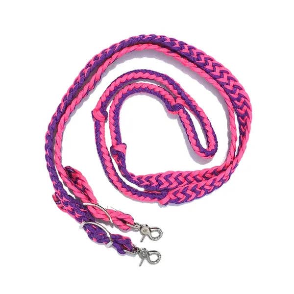 Braided Barrel / Roping Reins 8 ft with 2 Nickel Plated Scissor Snaps 2 Tone Colors