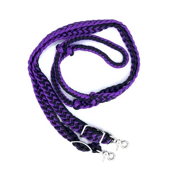 Braided Barrel / Roping Reins 8 ft with 2 Nickel Plated Scissor Snaps 2 Tone Colors