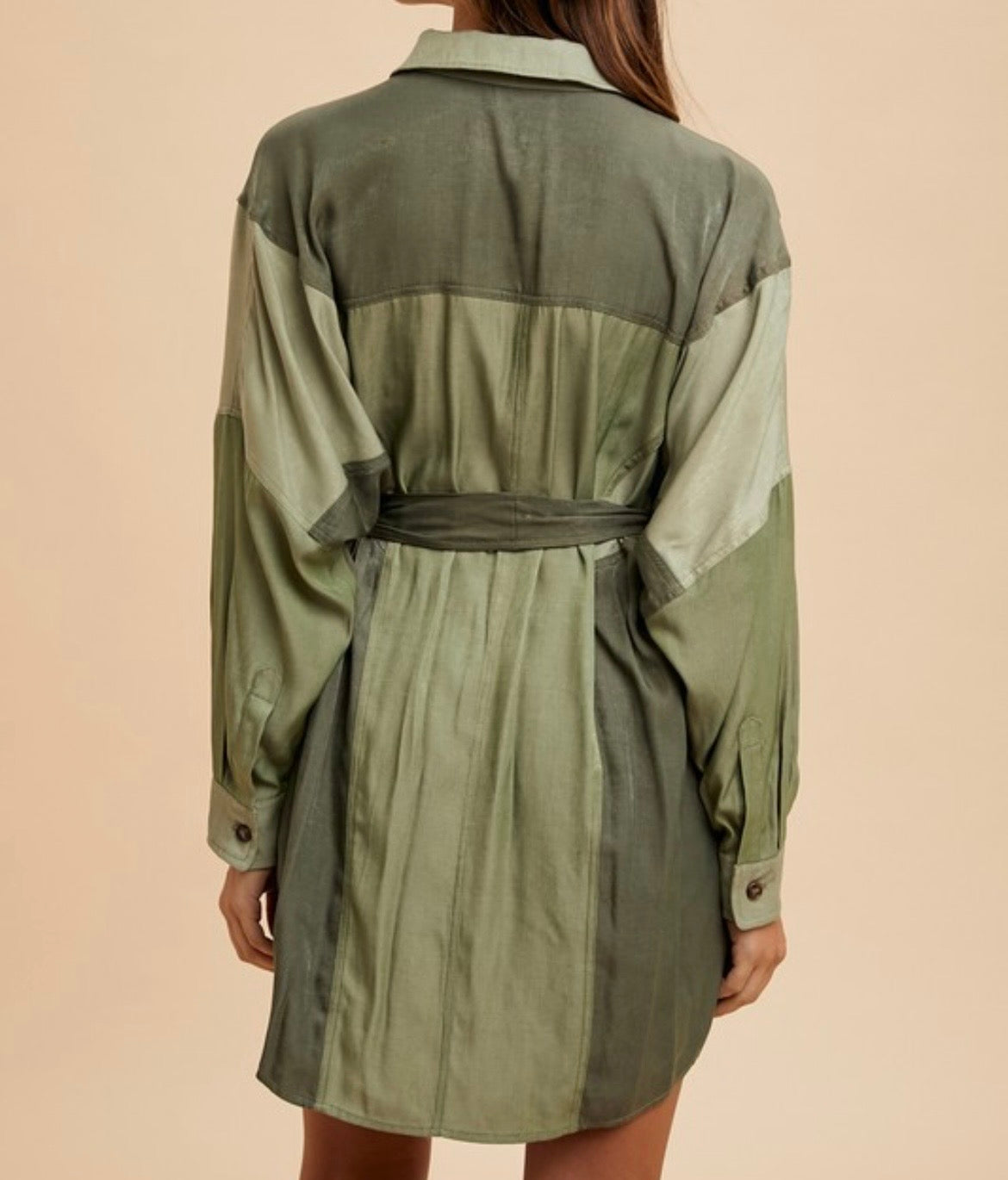 Color Block Belted Mini Shirt Dress