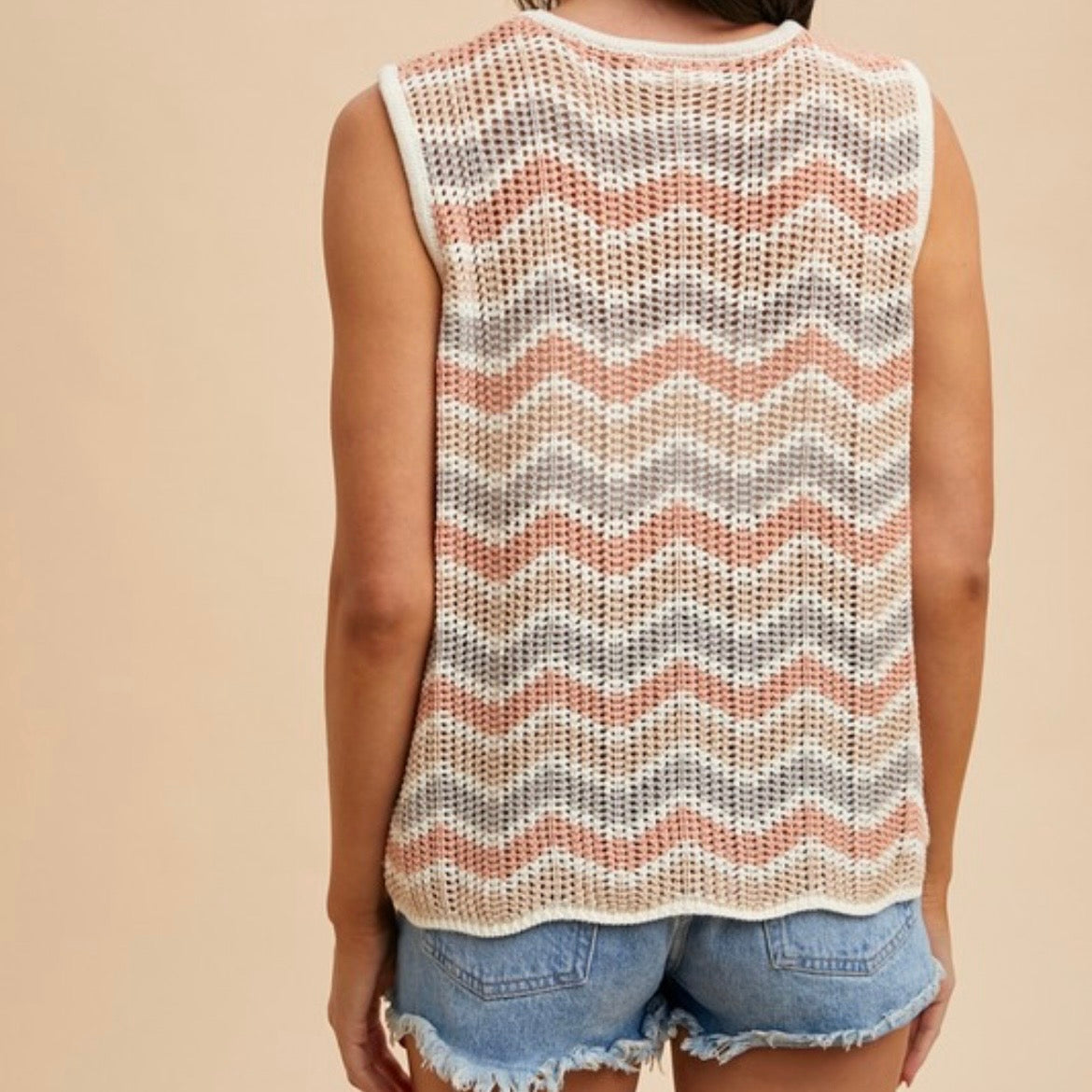 Multi Color Zig-zag Striped Crochet Sweater Top