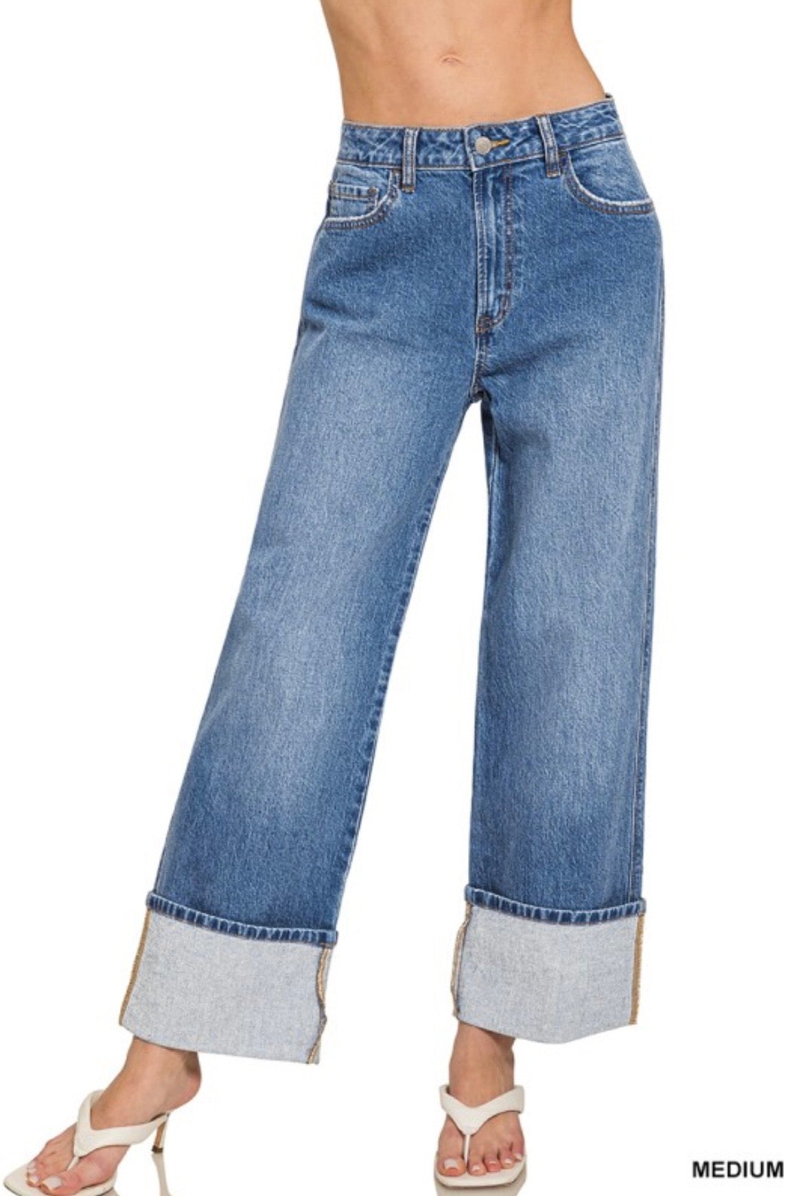 High Rise Cuffed Wide Leg
