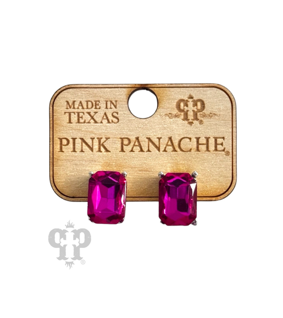 Fuchsia rectangle rhinestone post earring