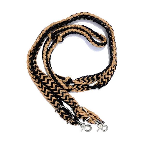 Braided Barrel / Roping Reins 8 ft with 2 Nickel Plated Scissor Snaps 2 Tone Colors
