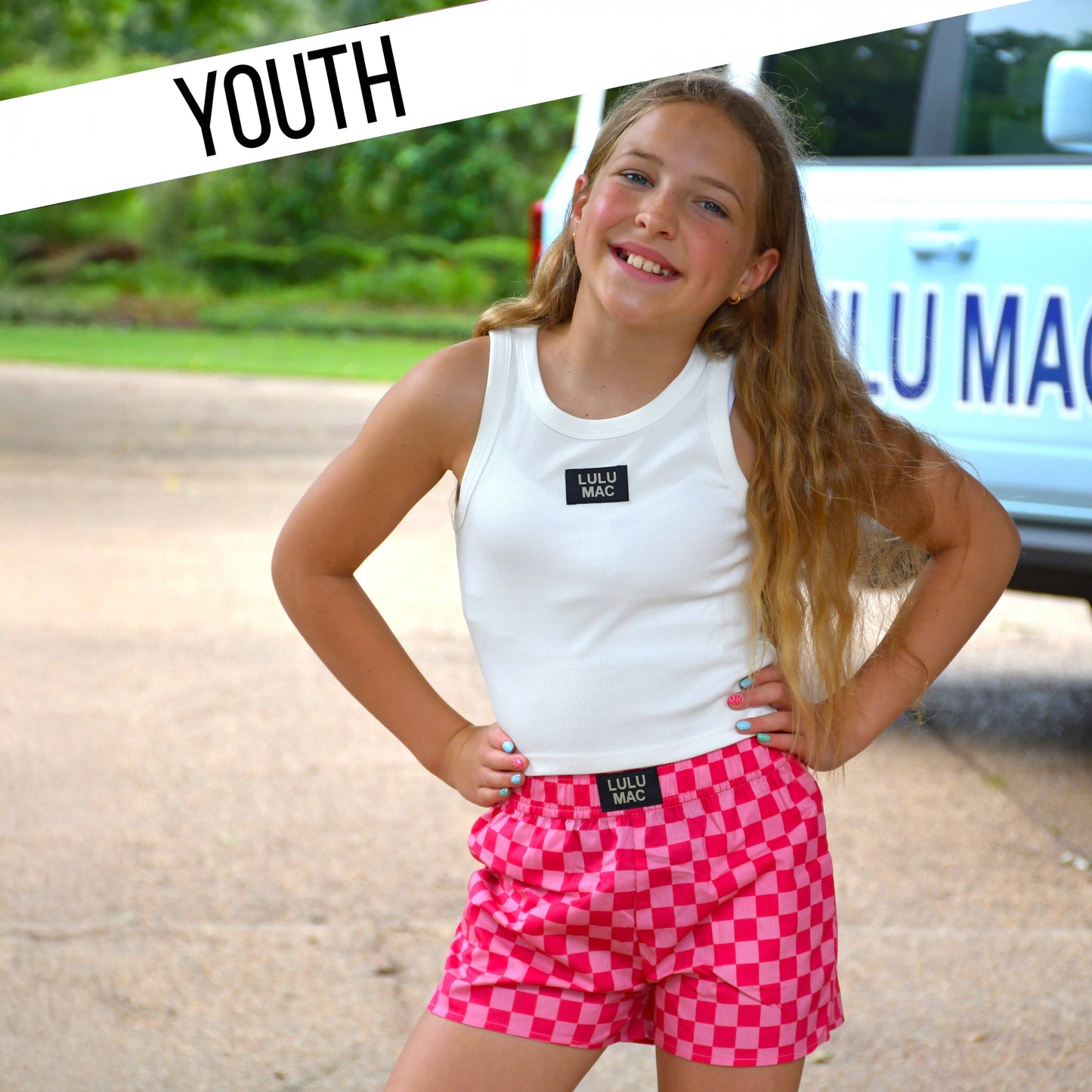 LM-KSH-1007-Pink/Pink Check KIDS SHORTS