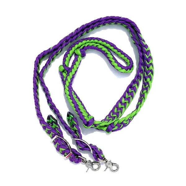 Braided Barrel / Roping Reins 8 ft with 2 Nickel Plated Scissor Snaps 2 Tone Colors