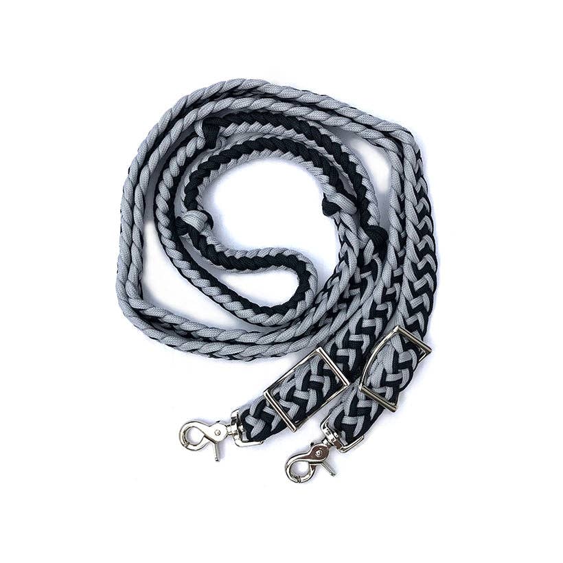 Braided Barrel / Roping Reins 8 ft with 2 Nickel Plated Scissor Snaps 2 Tone Colors
