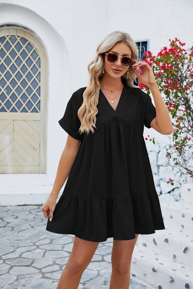 Neck Tiered Short Sleeve Dress