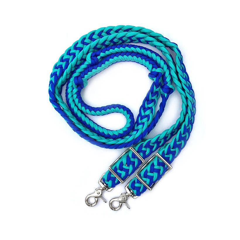 Braided Barrel / Roping Reins 8 ft with 2 Nickel Plated Scissor Snaps 2 Tone Colors
