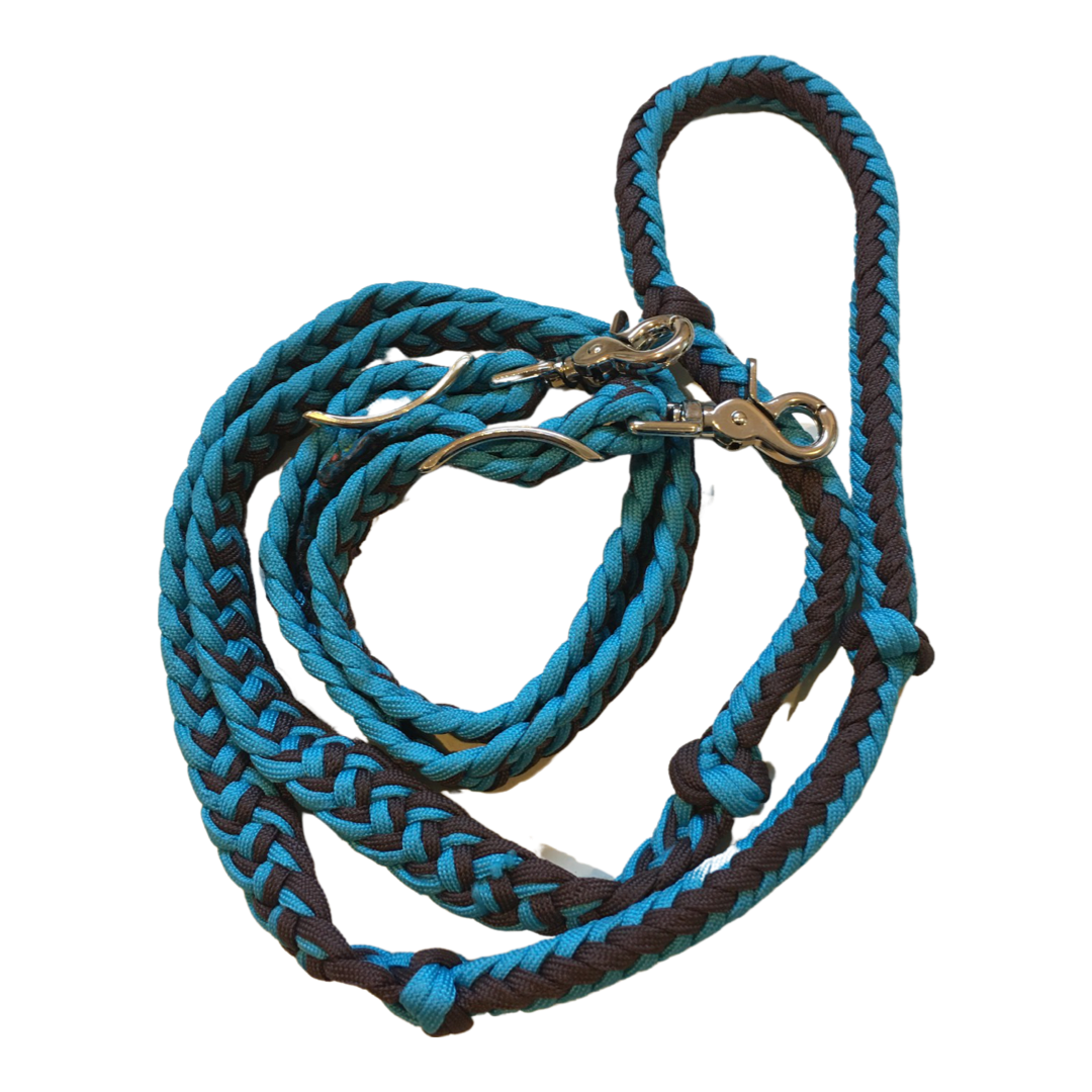Braided Barrel / Roping Reins 8 ft with 2 Nickel Plated Scissor Snaps 2 Tone Colors