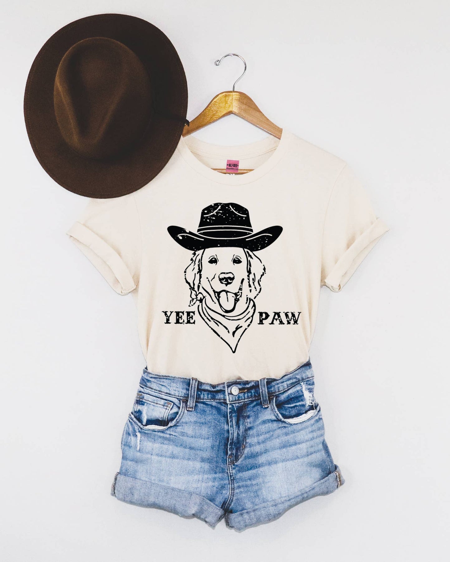 Yee Paw Western Graphic Cute Dog Tee - Vintage White