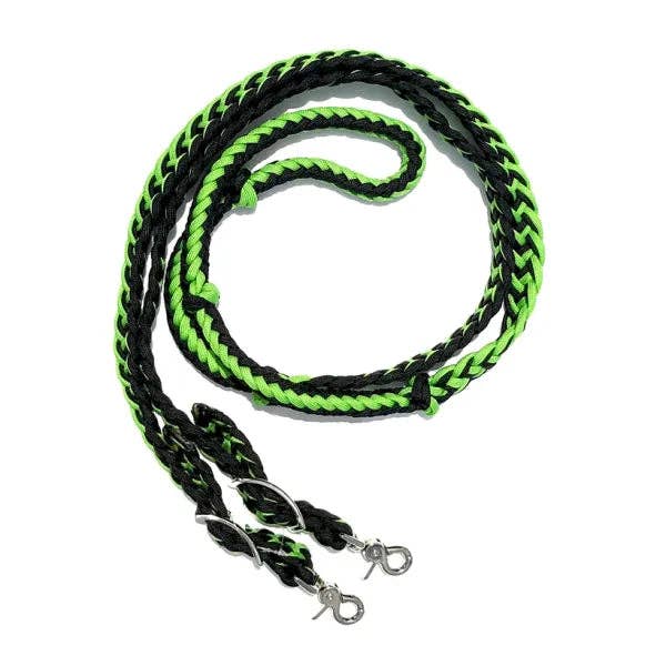 Braided Barrel / Roping Reins 8 ft with 2 Nickel Plated Scissor Snaps 2 Tone Colors