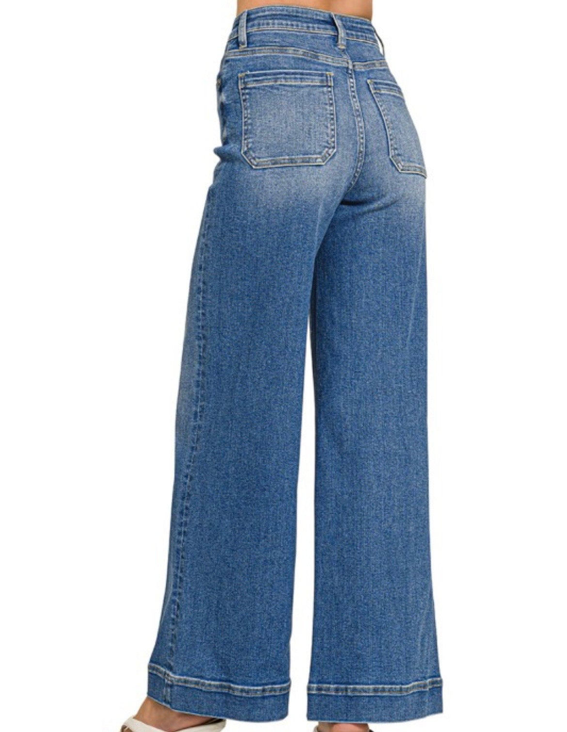 High Rise Wide Leg Pintuck Denim Pants