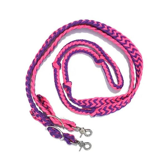 Braided Barrel / Roping Reins 8 ft with 2 Nickel Plated Scissor Snaps 2 Tone Colors
