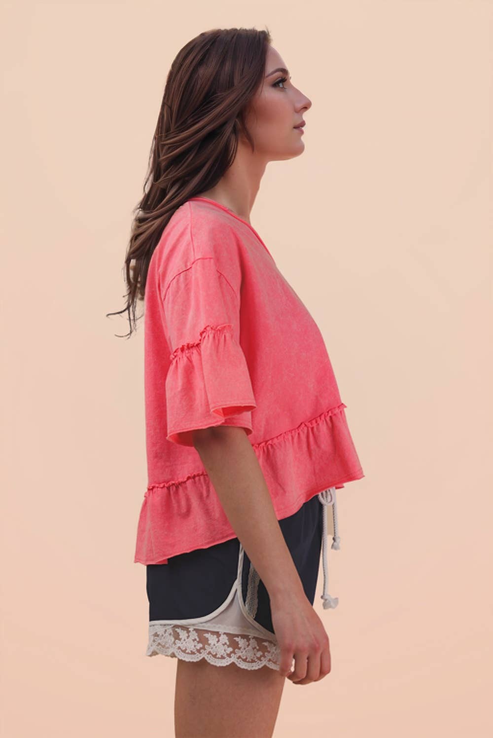 Mineral Washed Ruffle Knit Top