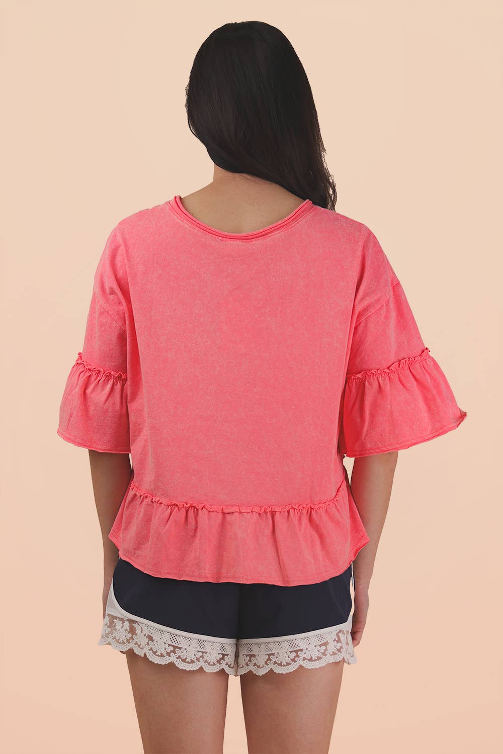 Mineral Washed Ruffle Knit Top