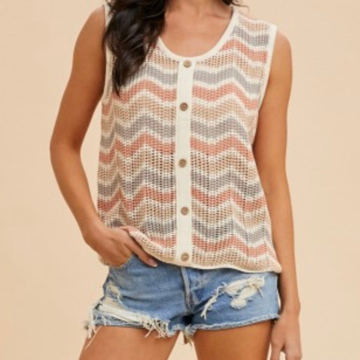Multi Color Zig-zag Striped Crochet Sweater Top