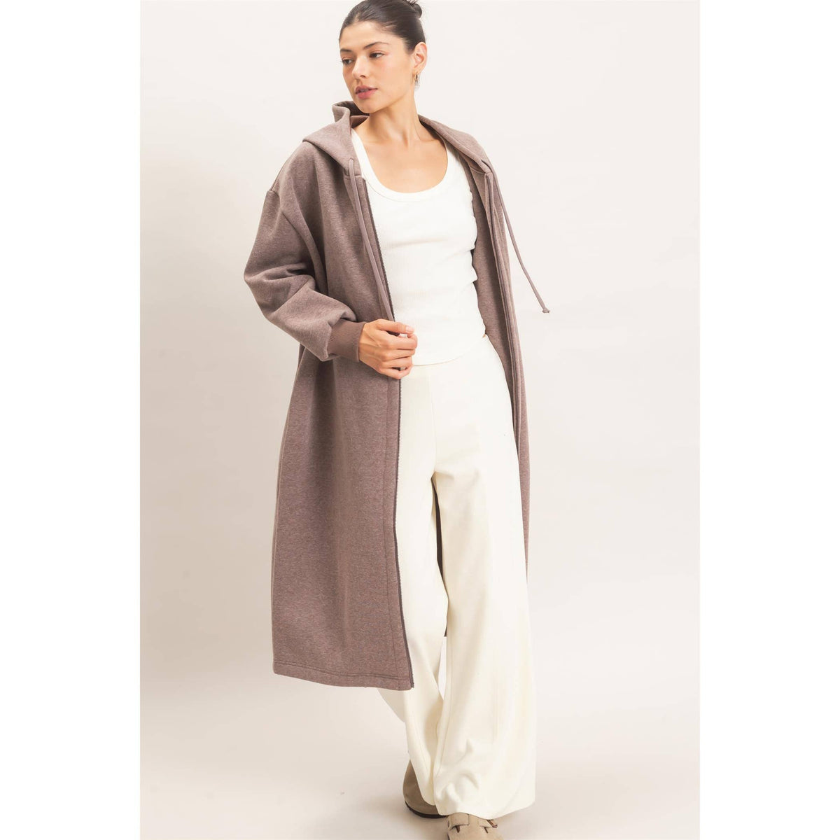 Oversized Longline Zip-Up Hoodie Jacket