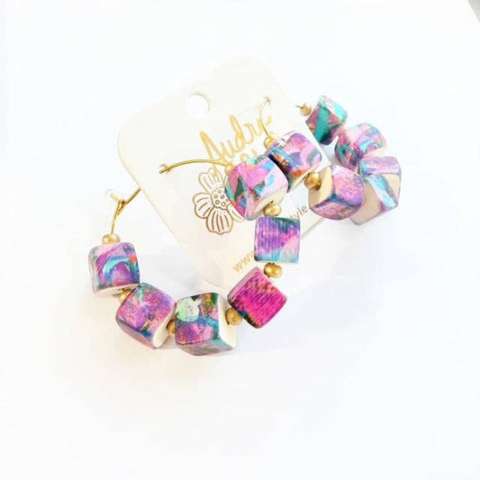 Beaded Hoop Earring - Elliot Purple Cube