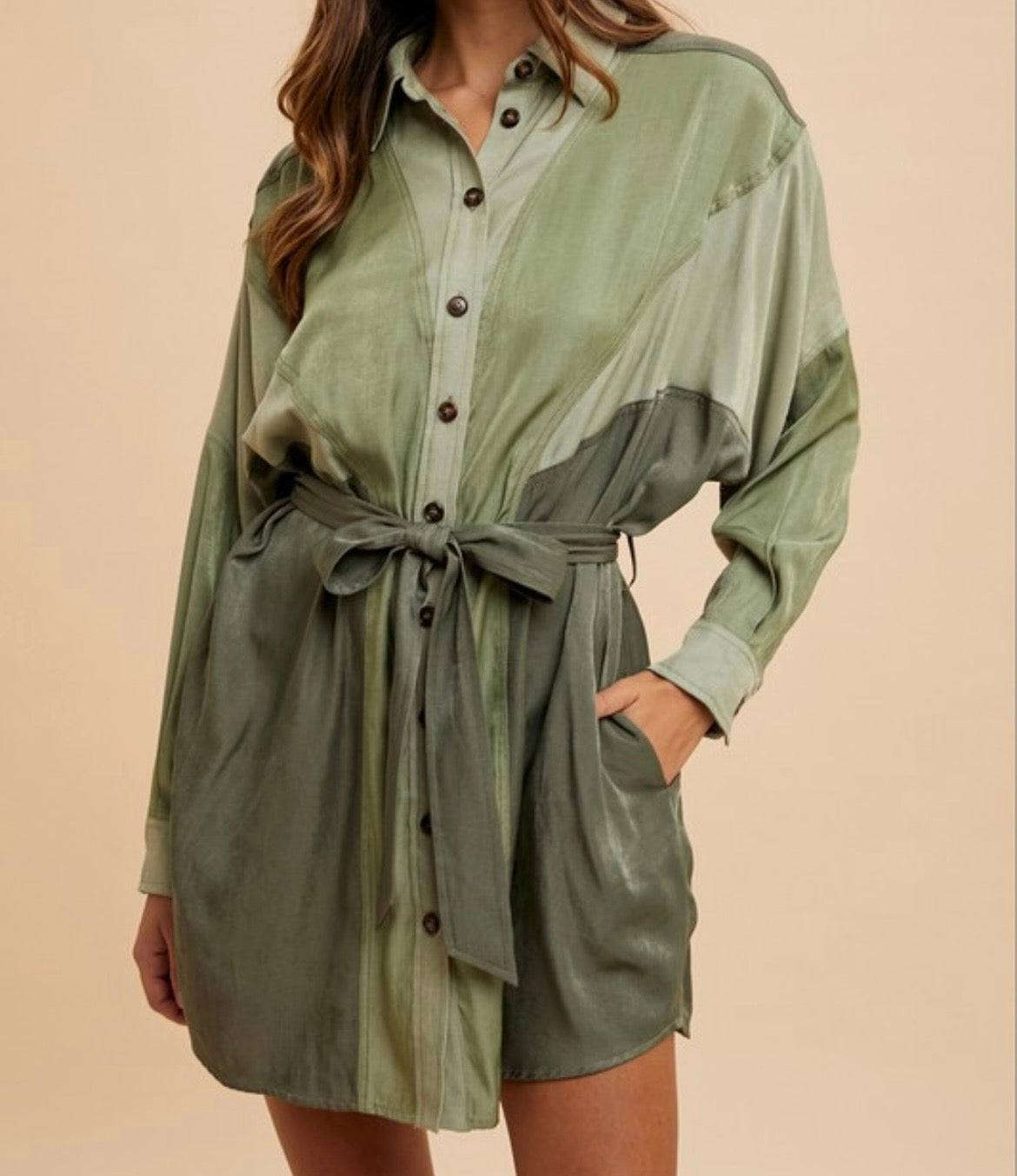 Color Block Belted Mini Shirt Dress