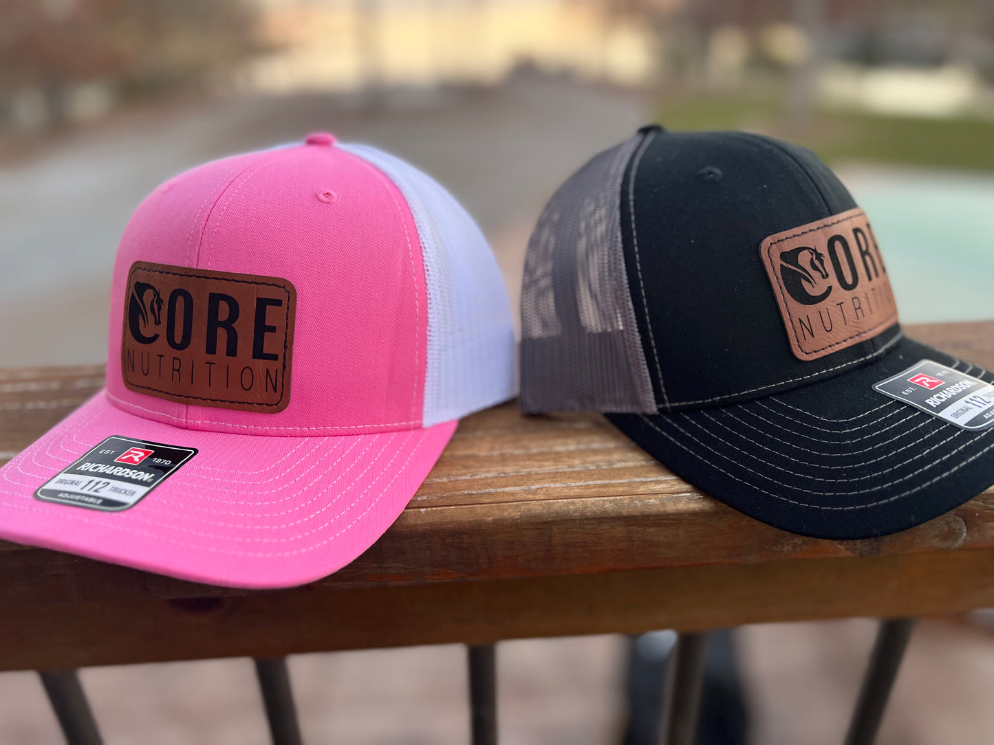 Core leather patch trucker hat