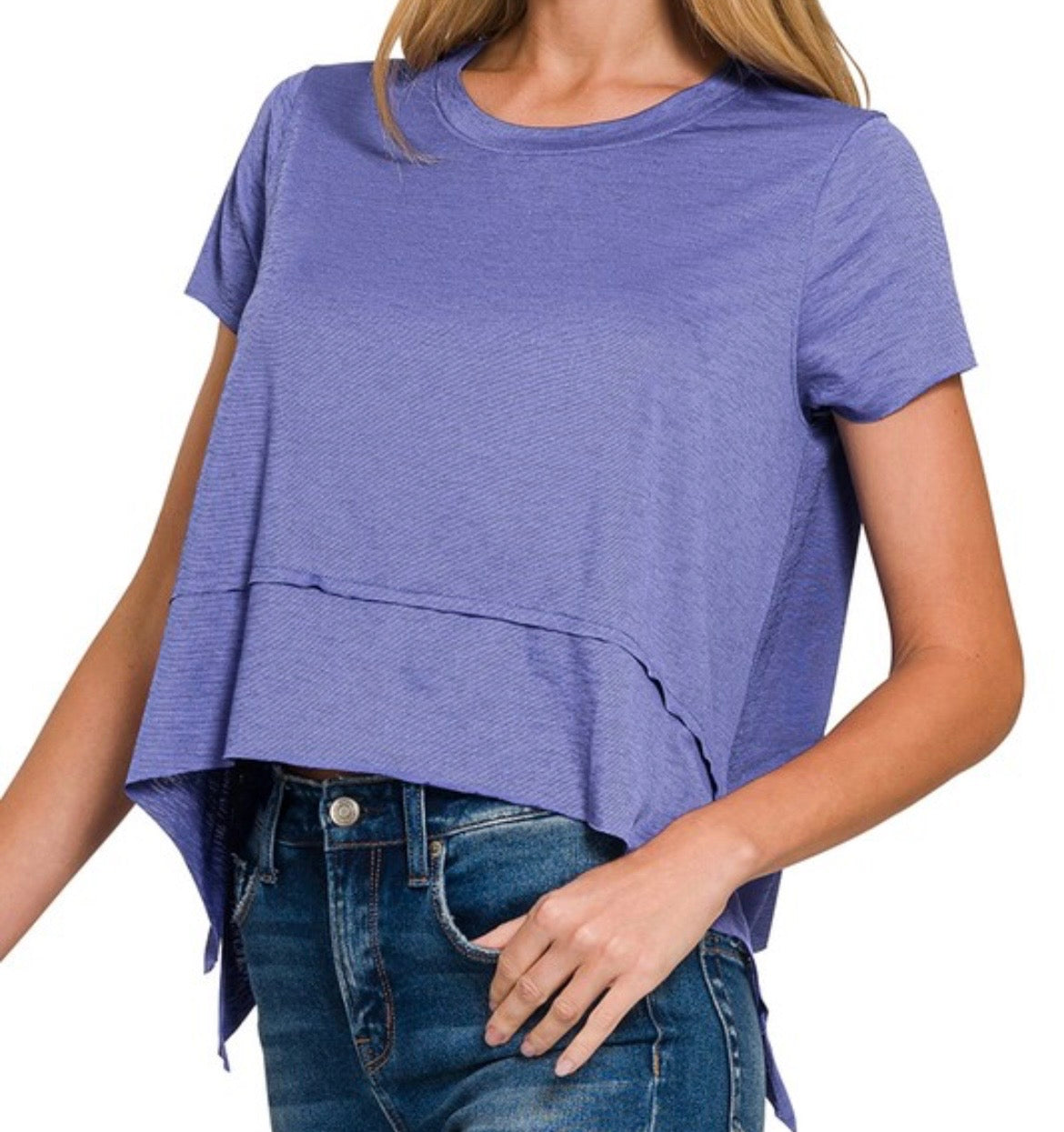 Shark Bite Side Slit Short Sleeve Top