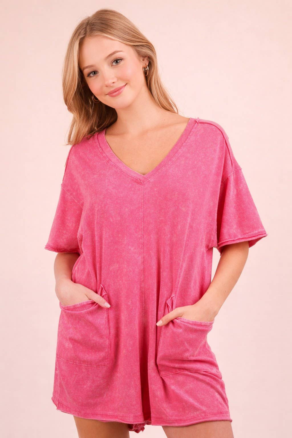 Mineral Washed Oversized Casual Knit Romper