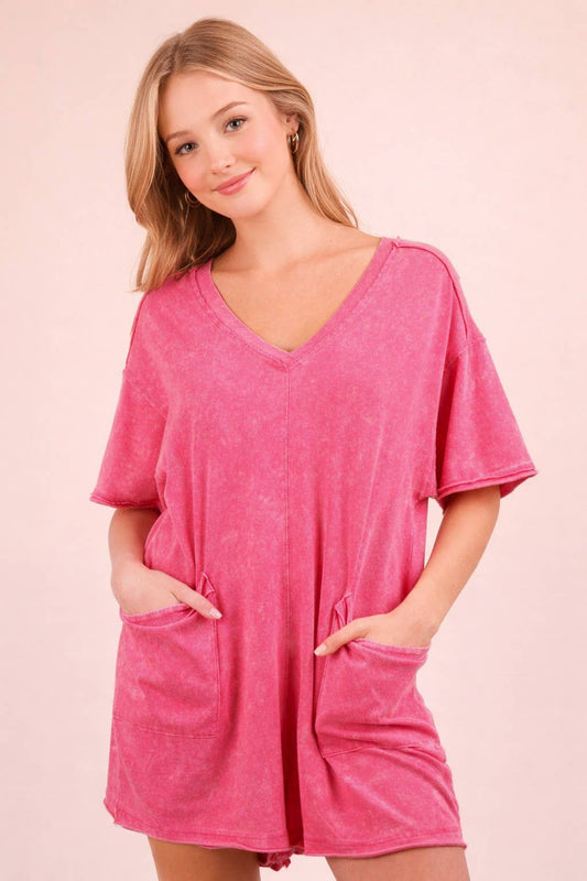 Mineral Washed Oversized Casual Knit Romper