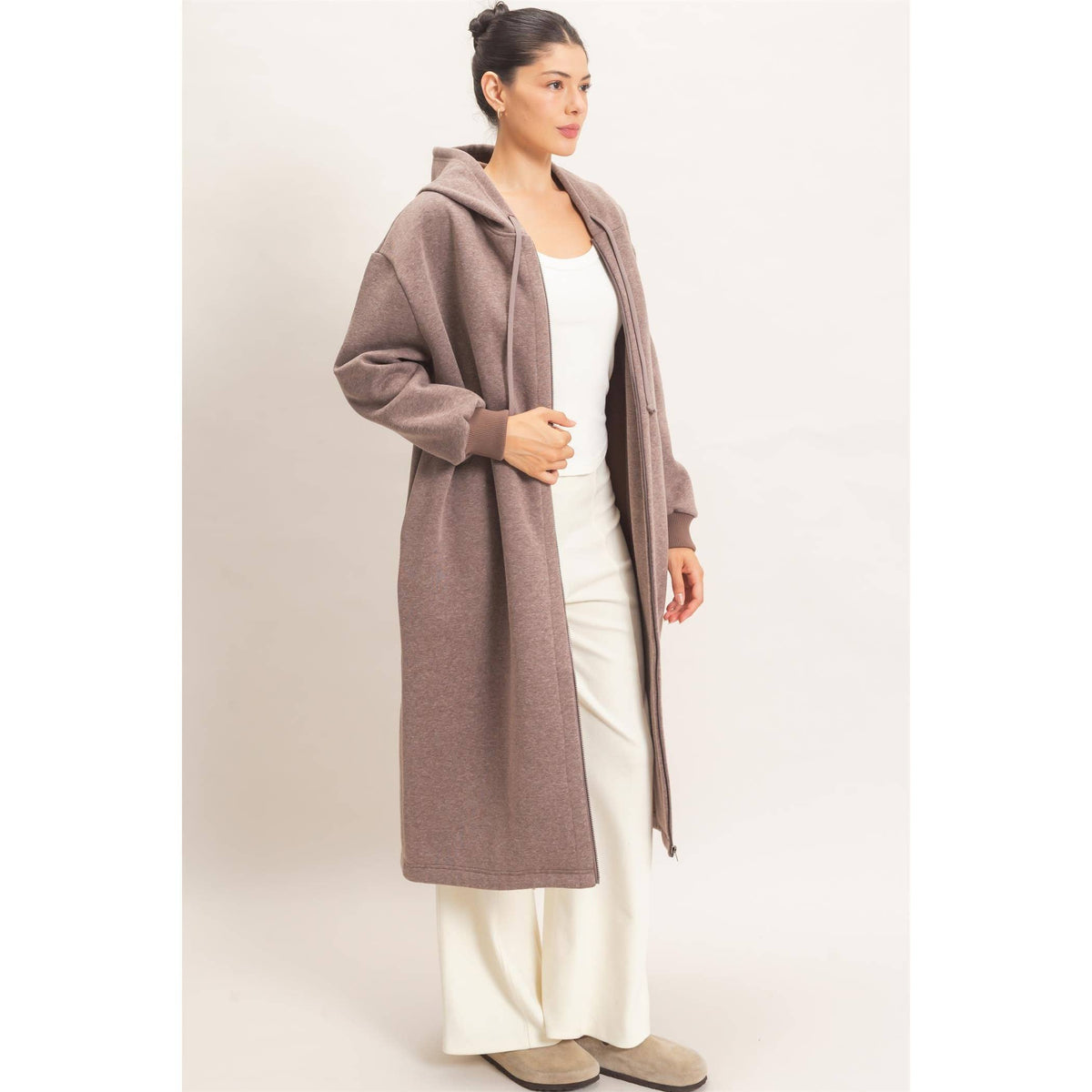 Oversized Longline Zip-Up Hoodie Jacket