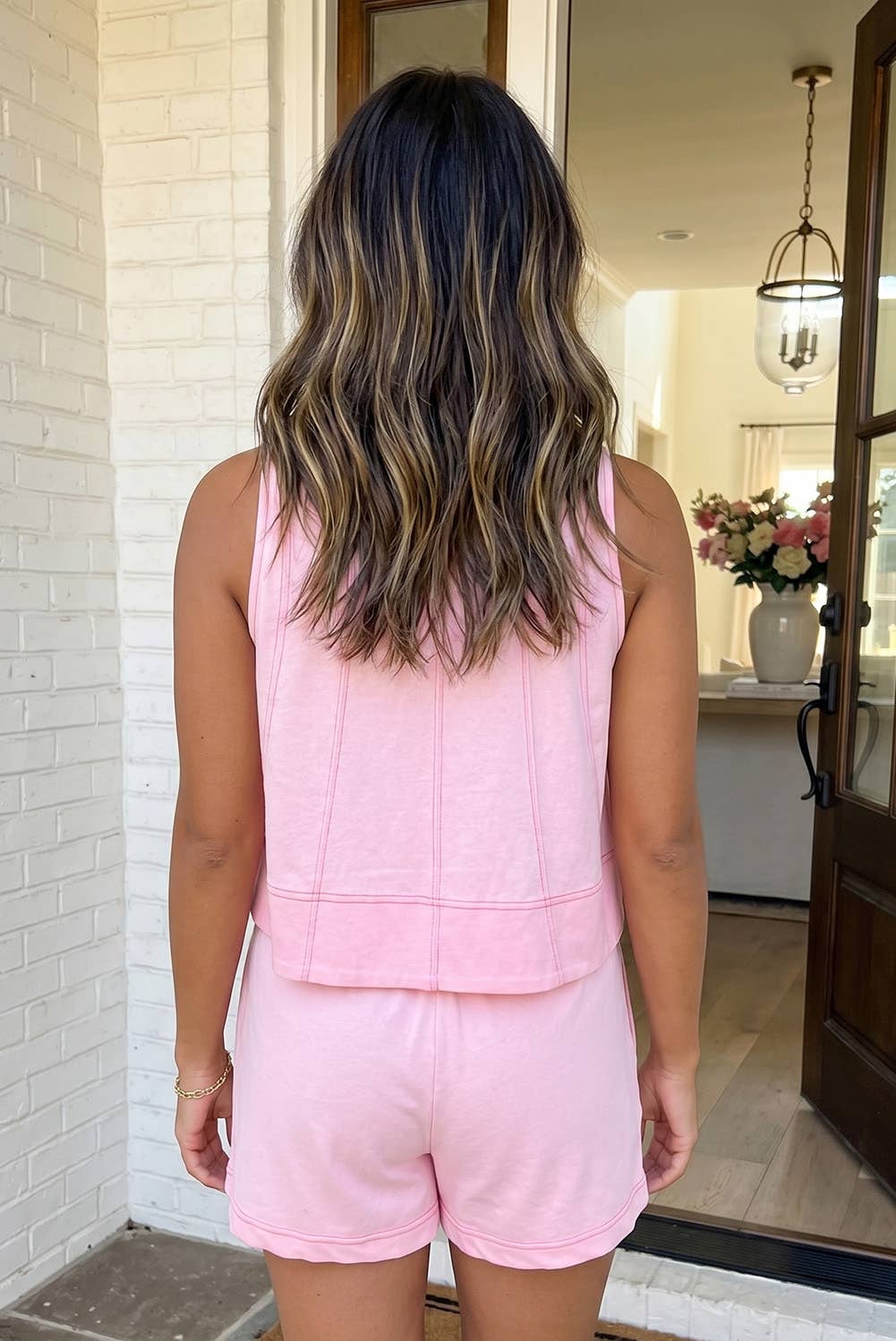 Pink Tank Top 2pcs Short Set