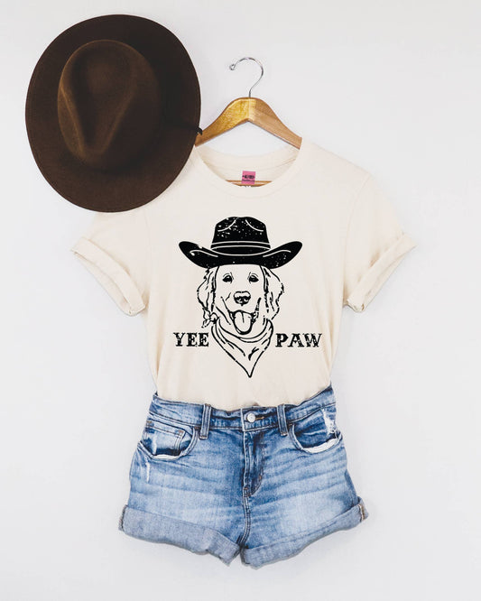 Yee Paw Western Graphic Cute Dog Tee - Vintage White